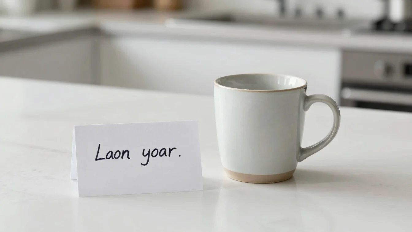 Soft daylight on a white kitchen table with two handwritten name